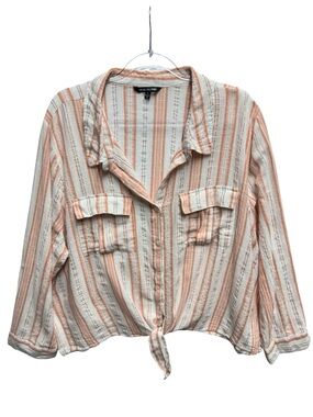 Unique Spectrum Pure Cotton Gauze Knit Plus Size Pinstripe Poplin Preppy Shirt